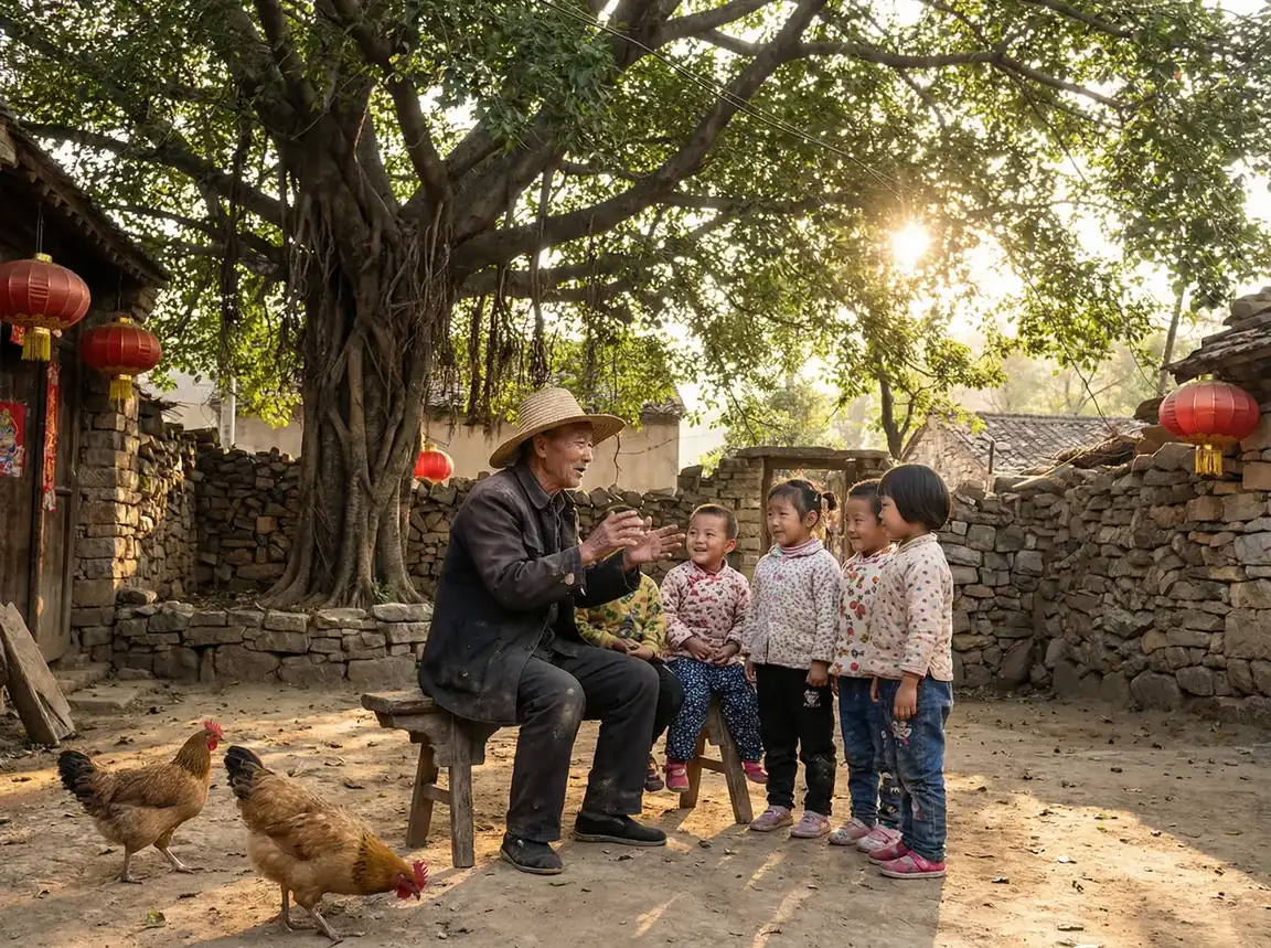 老人在大榕树下给孩子们讲故事 - 一不小心捡到爱电视剧全集 乡村记忆